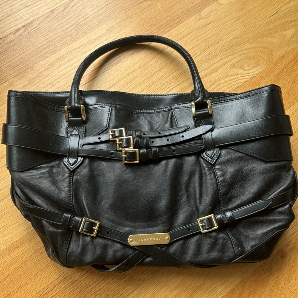 Burberry Black Leather Handbag with Gold Accents